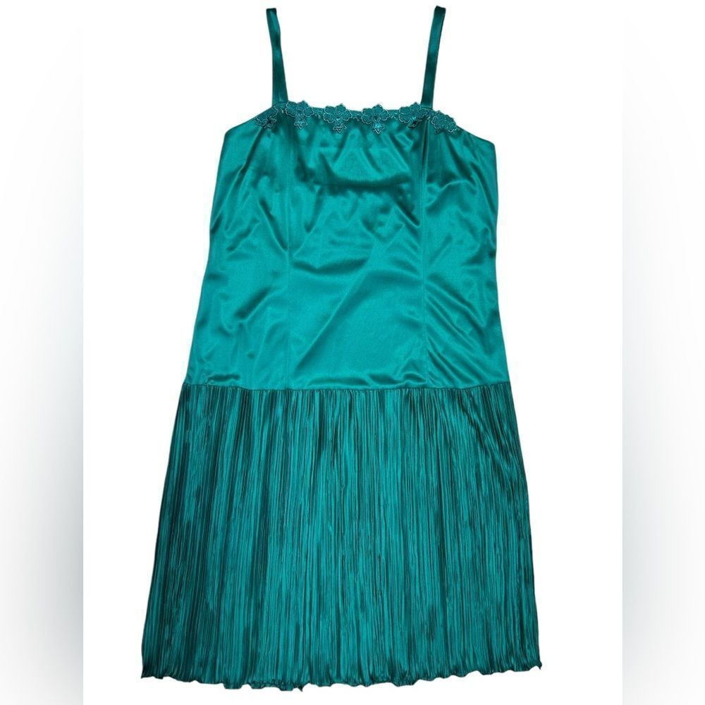 Vintage Teal Floral Lace Trim Mini Dress